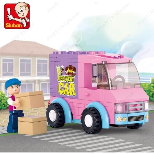 New Sluban Building Block Girl Dream Friends Delivery Van 102pcs Educational Bricks Toy-Boy retail box for children toy Gifts