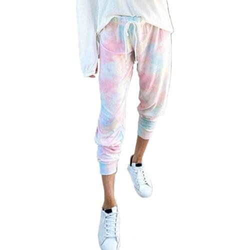 Casual Women High Waist Drawstring Tie Dye Long Pants Elastic Waistband Trousers Womens Clothing 2021