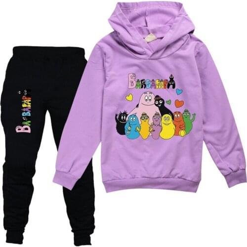 Casual funny Tracksuits Children Clothes Sets Barbapapa Boys Girls Pullover Long Sleeve Hoodie Tops Tshirt Sweatshirts+Trousers