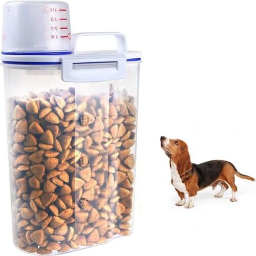Durable Pet Supplies Pet Food Container With Pour Spout and Measuring Cup Pet Dry Food Dispenser and Seal Buckles for Dogs Cats