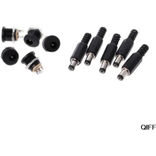 Drop Ship&Wholesale 5 Pcs 5.5mm x 2.1mm Male DC Power Plug Connector+5 Pcs Screw Lock Female Panel Socket Mount Adapter July 29