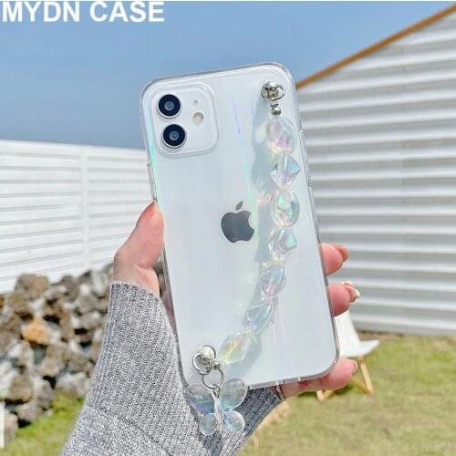 Luxury Glitter Butterfly Bracelet Chain Phone Cases for Iphone 12 Pro Xr Xs Max 7 8 Plus 11 Pro Max SE 2020 Clear Acrylic Cover