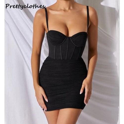 Mesh Pleated Open Back Fashion Strap Ladies Summer Dress Woman Party Dresses For Women 2021 Casual Female Clothing Pretty