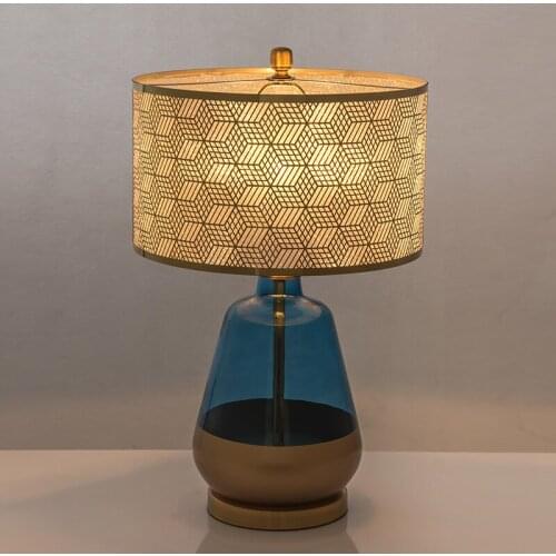 Blue glass Home Decoration Table Lamp Bedroom Bedside Lamp Living room Desk Lamp Atmosphere Lighting Art Deco 110/220V Led Bulb