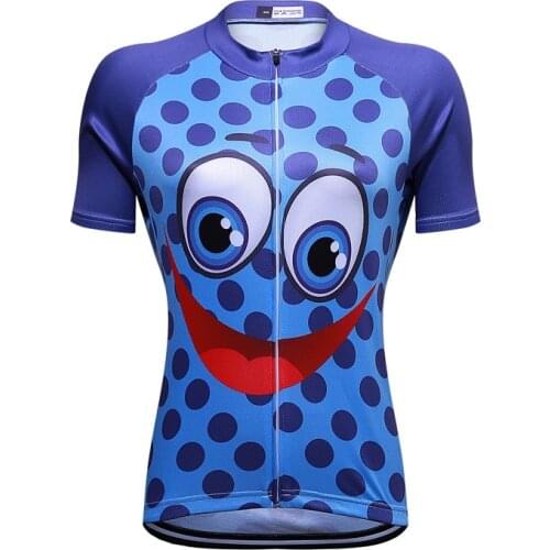 SPTGRVO LairschDan 2018 Blue Funny smile Short Sleeve Cycling Jersey Top Women Breathable MTB Bike Shirt Summer Maillot Ciclismo