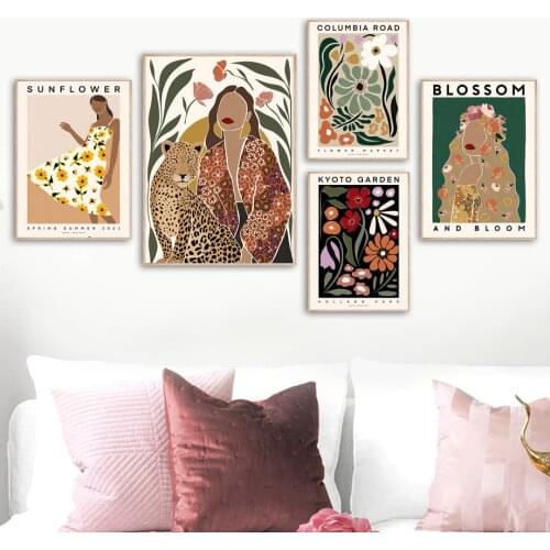 Vintage Blossom Flower Market Garden Girl Boho Wall Art Canvas Painting Posters And Prints Wall Pictures For Living Room Decor