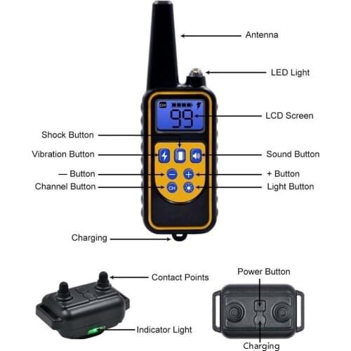800M Long Distance Control Waterproof Rechargeable Dog Shock Collar With LCD Display For Small Medium Large Dogs Training Collar