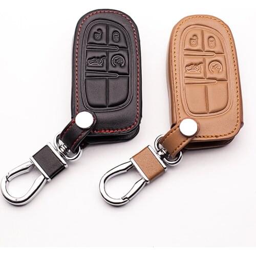 High Quality Leather Car Key Cover for Fiat for Jeep Grand Cherokee Transformers 2014 2015 Chrysler 300C Freemont Auto Parts