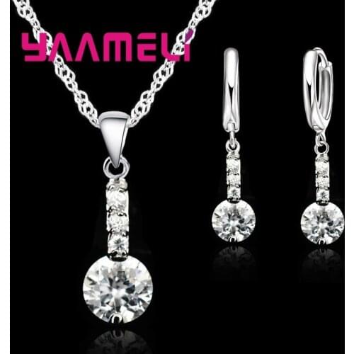 New Arrival Vintage Round Shiny Cubic Zirconia Charming Woman Girls Banquet Accessories Genuine 925 Sterling Silver Jewelry Sets