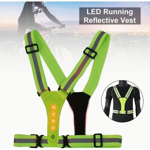 Reflective Vest Running Gear Visible Adjustable Waist LED Safety Ultralight Vest For Running Cycling Walking In Night 1pcs