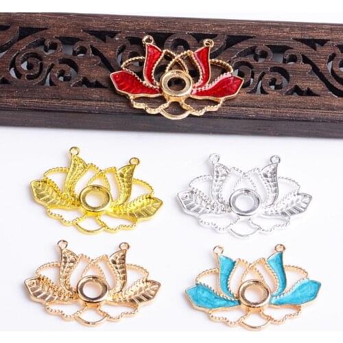 10pcs 39x28mm New Metal Alloy Enamel Lotus Flower Connectors DIY Hair Clothing Accessories For Jewelry Making