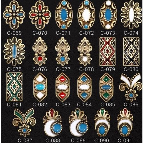 10 Pieces Beauty Retro Nails Charms Jewelry Accessories Vintage Bohemian Metal 3D Nail Art Decoration Rhinestones