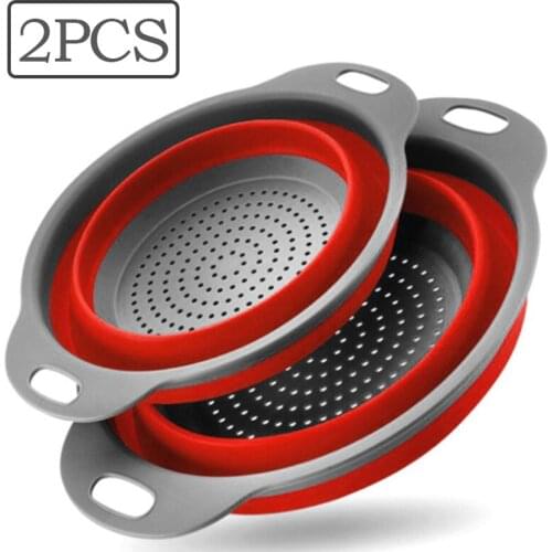 2Pcs Kitchen Colander Fruit Vegetable Strainer Washing Drain Basket PP + TPR