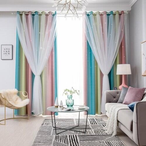 EMDKONI 2PCS Gradient Hollow Star Blackout Curtain High-density Multifunctional Blackout Curtain Living Room Bedroom Study