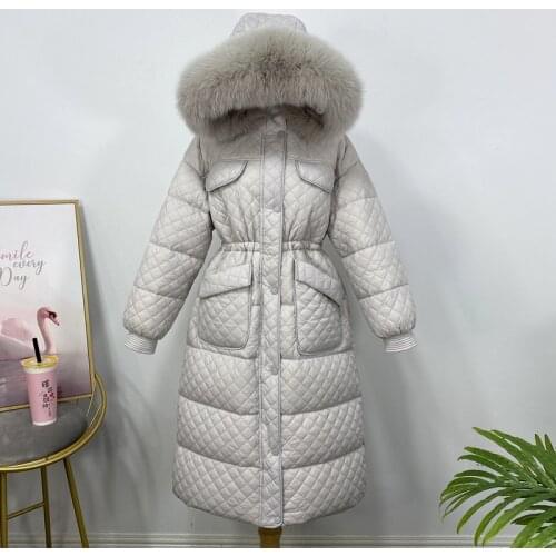 2021 Real Fox Fur Long Winter 90% White Duck Down Coats Snow Womens Down Jacket Warm Female Coat Hooded Thicken Outwear Parkas