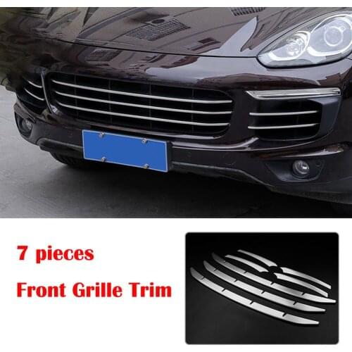 7PCS Car Stainless Steel Front Grill Styling Fit for Porsche Cayenne 2015 2016 2017 Grille Trim Sticker Cover with Adhesive Tape
