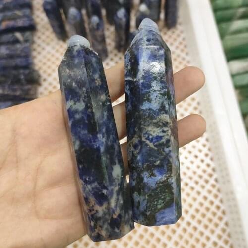 9-10cm 1PC Natural Blue Sodalite Quartz Crystal Point Tower Healing Stone Energy Ore Mineral Obelisk Home Decor Ornaments