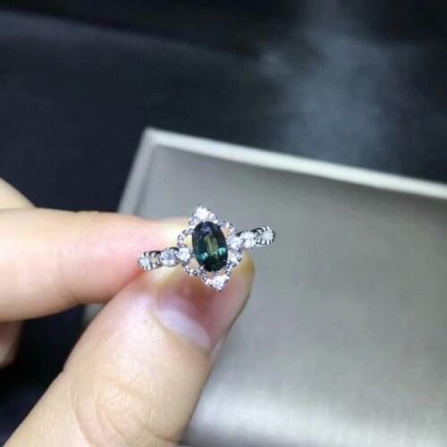 925 Pure silver inlaid with natural sapphire ring No burning sapphire 4 * 6mm birthday gift