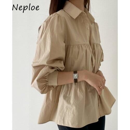 Neploe Blouse Women Korean Chic Sqaure Collar Puff Sleeve Ladies Blusa Shirts Spring 2021 Fashion Casual Female Tops 1C595