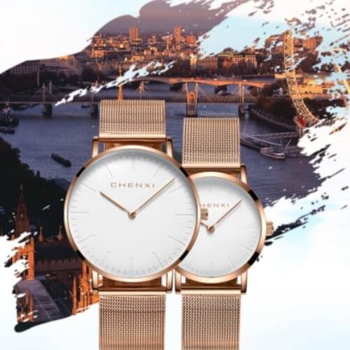 CHENXI Men And Women Fashion Luxury Rose Gold Couple Watches Simple Ultra Thin Quartz Dial Elegant Dress Ladies Gift Wristwatch