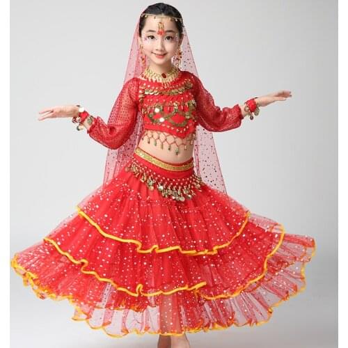 Girl Children Child Belly Dance Costume Bollywood Indian Bellydance Belly Dancing Costumes 4pcs Sets Egypt Set Egyptian Clothing