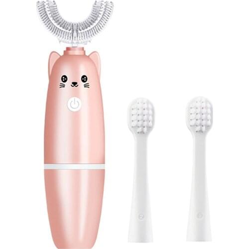 Children U Shaped Electric Toothbrush Waterproof Food Grade Teeth Silicone Cleaning Brush Battery Operated For 3-12 Children