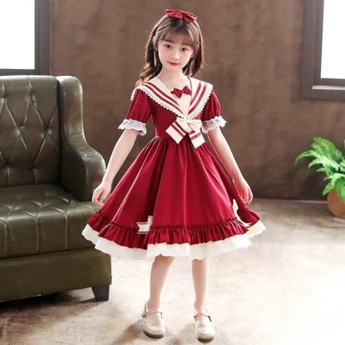Teenager girl Bow princess Dresses College style childrens birthday party dress for girls Pageant costume Spanish Lolita dress