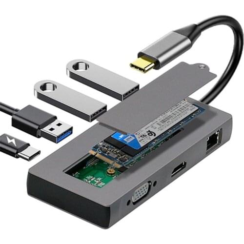 8 in1 USB C Docking Station VGA PD Network Adapter Hard Disk for M.2 SSD HUB to HDM-compatible Converter for PC Notebook
