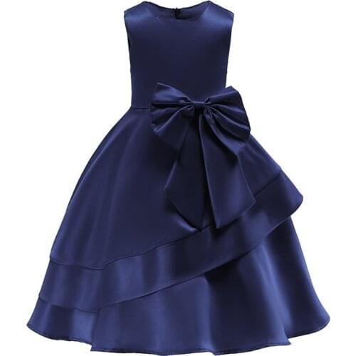 Elegants Solid Colors Sleeveless Bowknot Girl Princess Dresses Birthday Wedding Party Dress Toddler Clothes