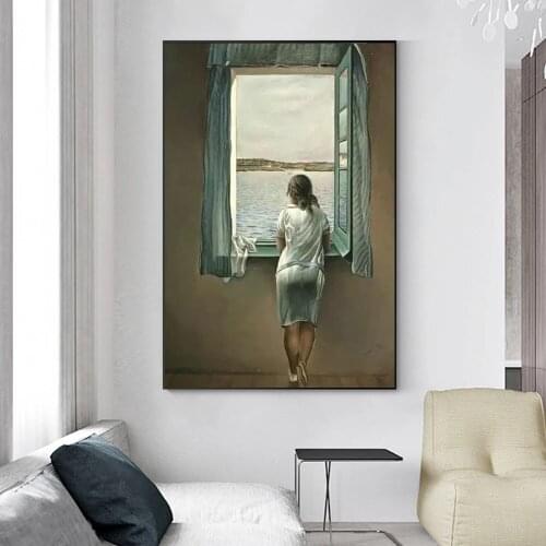 Aesthetics Decor Salvador Dali Woman at The Window Canvas Paintings Posters and Prints Wall Art Pictures For Living Room Decor