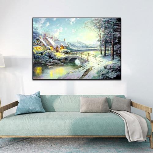 Thomas Christmas Lights House Scenery Canvas Painting Modern Wall Art Posters and Prints Wall Decoration Picture for Living Room