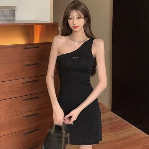Summer Sleeveless Irregular Slim Dress Women One Shoulder Casual Sexy Dresses Vestidos