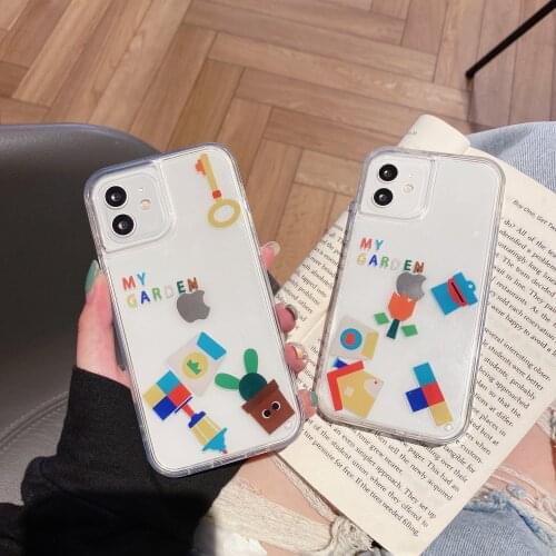 Cute Garden Flower Dynamic Liquid Quicksand Sliding Blocks Phone Case for iPhone 12 Mini 11 Pro MAX Building Blocks Clear Cover
