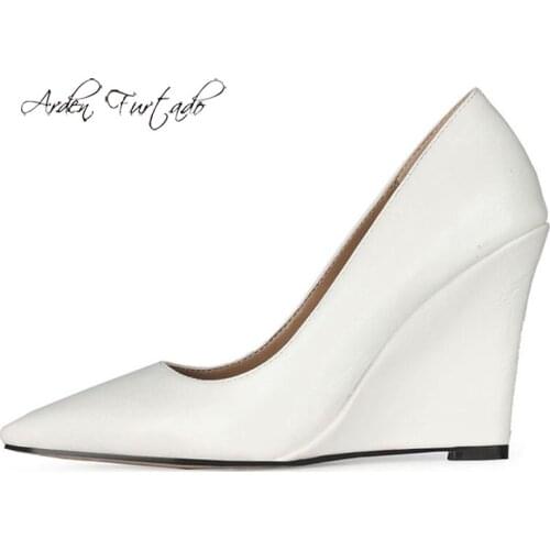 Arden Furtado 2021 Spring autumn Fashion Wedges Womens Shoes Elegant Pointed Toe rainbow Pumps office lady shoes 43