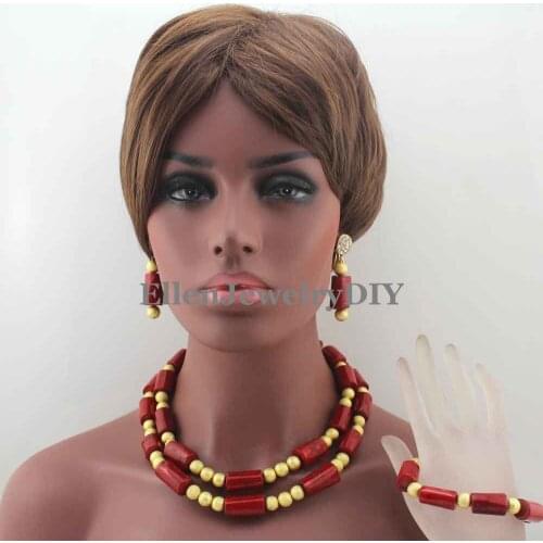 Fashion Natural Red Coral Bead Necklace Sets Nigieran Wedding African Coral Beads Jewelry Set Free Shipping W13371
