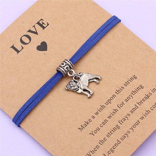Fashion Silver Color dog Charm Make a Wish Love Card Adjustable Bracelets for Women Men dog Jewelry Christmas Gifts