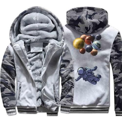 2019 Winter Warm Plante Balloon Astronaut Fly Space Print Sweatshirts Men Plus Size Zipper Hoodies Harajuku Mens Coat Jacket