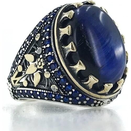 Sapphire Pearl Cubic Zirconia Special Design Silver Men 'S Ring