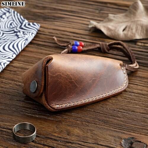 100% Genuine Leather Key Wallet For Men Male Vintage Handmade Car Key Holder Pouch Bag Case Key Ring Mens Housekeeper Organizer