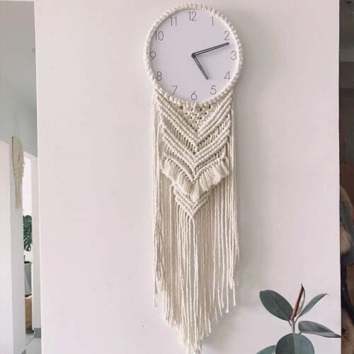 Nordic Style American Mute Handmade Macrame Braided Rope Wall Hanging Tapestry Modern Fashion Simple Atmospheric Wall Clock