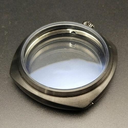 New 45mm Black 316L Stainless Steel Watch Case Watch Parts Fit ETA 6497 6498 Movement 35.5-36.5mm Dial 45mm*11.5mm