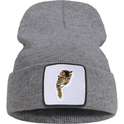 Cartoon Funny Cats Prints Solid Color Winter Cap Street Fashion Warm Beanie Caps Simple Casual Unisex Caps Quality Comfort Hat