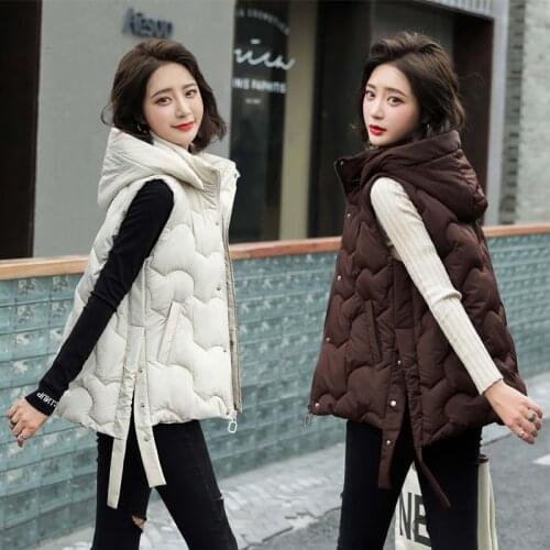 Autumn Winter Women Waistcoat Vest 2021 Casual Solid sleeveless Thick Warm Hood padded Vest Coat Casual female Vest Coat
