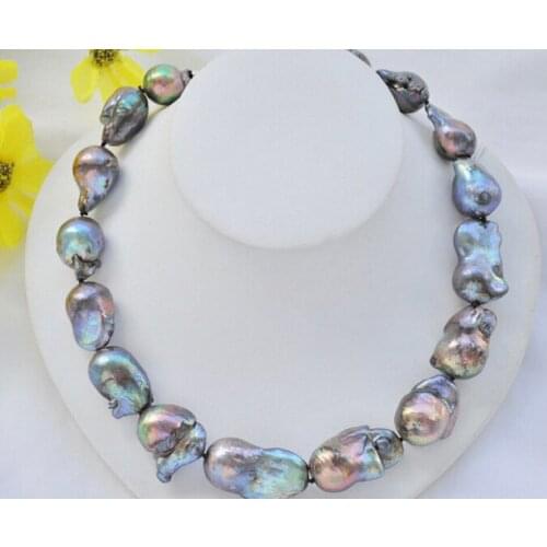 Lustre peacock black baroque KESHI REBORN PEARL NECKLACE 17inch