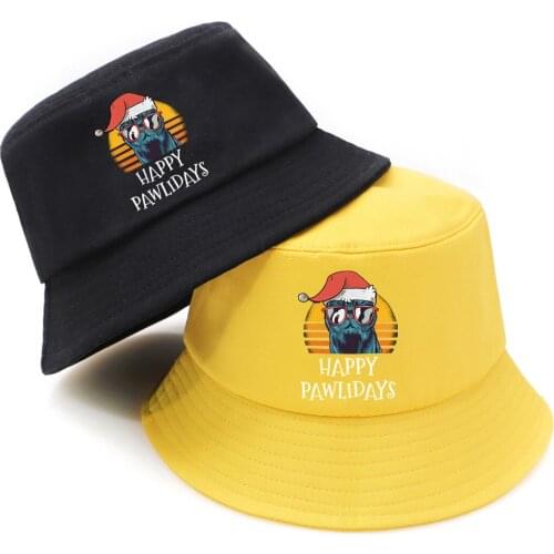 Happy Christmas Sun Prevent Bucket Hat Male Headwear Womens Fishing Hats Autumn K-pop Bucket Caps Streetwear Soft Gorra Hombre