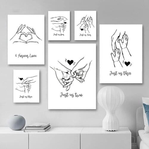 Hand In Hand Family Line Drawing Posters Print Love Heart Wall Art Abstract Kiss Minimalist Canvas Painting Modern Home Pictures