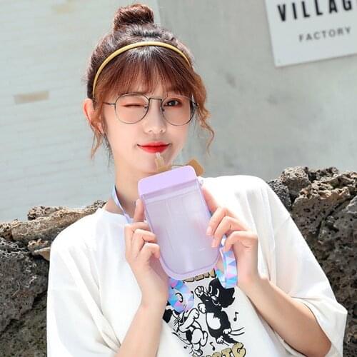 Simple Cute Net Red Plastic Bottom Outdoor Portable Cup Creative Straw Cup Popsicle Shape Cup Colorful Coffee Juice Straw Mug