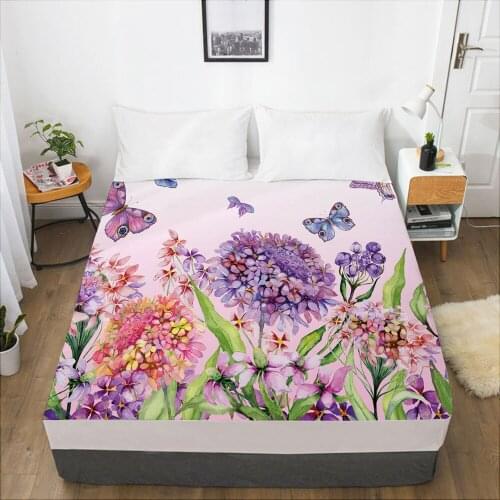 Luxury Elastic fitted sheet bed sheet With An Elastic Band Mattress Cover 150x200/160x200 Bed cover for home Flowers butterfly