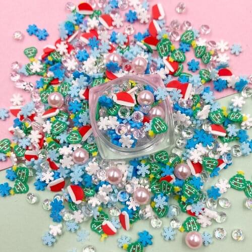 100g Mixed Christmas Hat Snowflake Slice Polymer Clay Sprinkles for DIY Crafts Tiny Cute Plastic klei Slime Filling Accessories