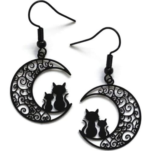 Black Moon Earrings Cat Crescent Filigree Witchy Gothic Jewelry Cat Lover Gift Fashion Novelty Women 2020 New Delicacy Classical